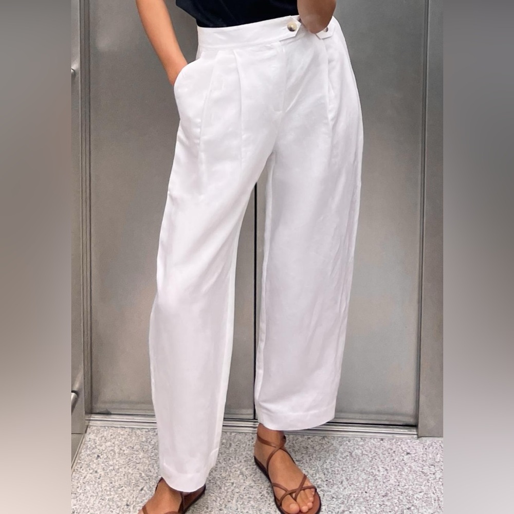 ZARA Linen Blend Pleated Pants - Picture 2 of 6